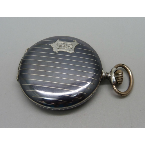 1097 - A Niello silver full hunter pocket watch