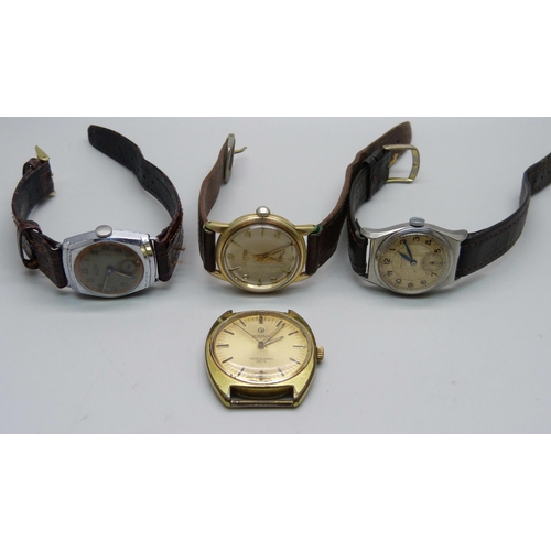 1099 - Four wristwatches, two Roamer, Meda and early Zenith