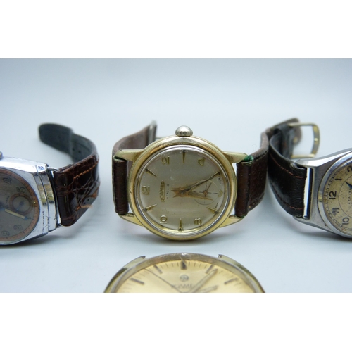 1099 - Four wristwatches, two Roamer, Meda and early Zenith