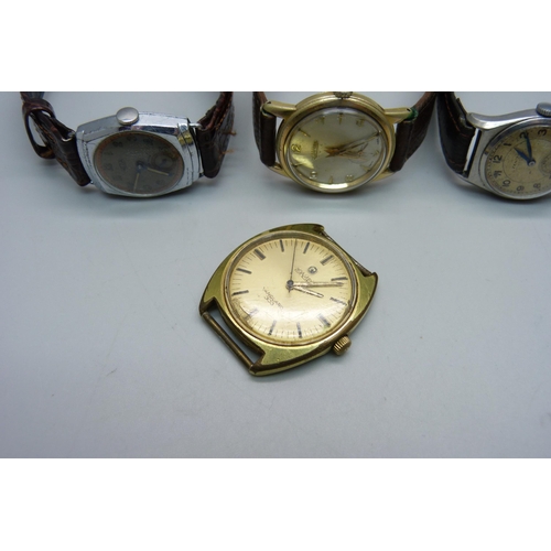 1099 - Four wristwatches, two Roamer, Meda and early Zenith