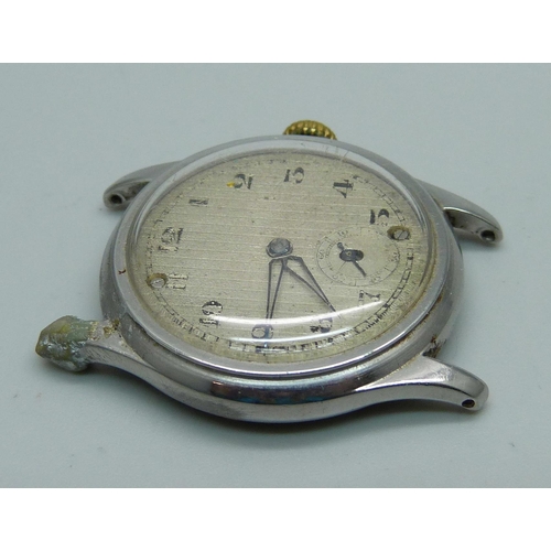 1102 - A Universal Geneve wristwatch head with inscription to case back