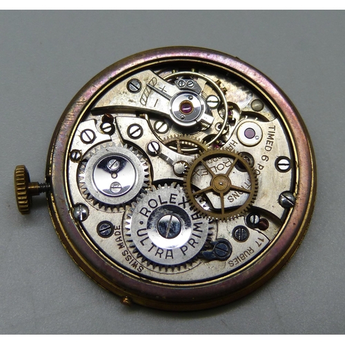 1109 - A 1940s Rolex Extra Precision watch movement, dial 28mm