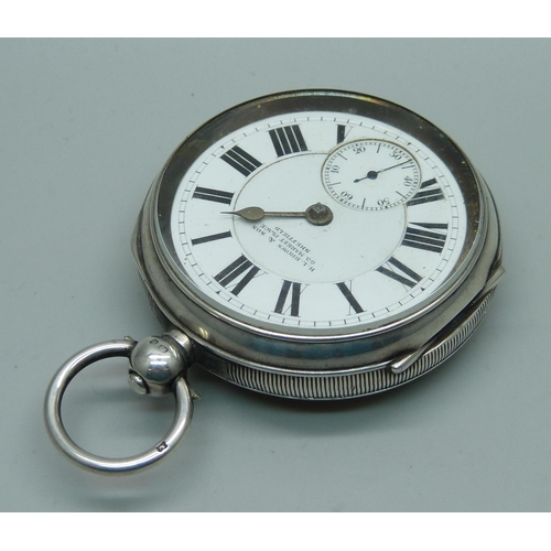 1110 - A heavy cased silver pocket watch, H L Brown & Son, Sheffield, Chester 1900, lacking minute hand and... 