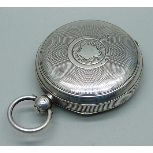 1110 - A heavy cased silver pocket watch, H L Brown & Son, Sheffield, Chester 1900, lacking minute hand and... 