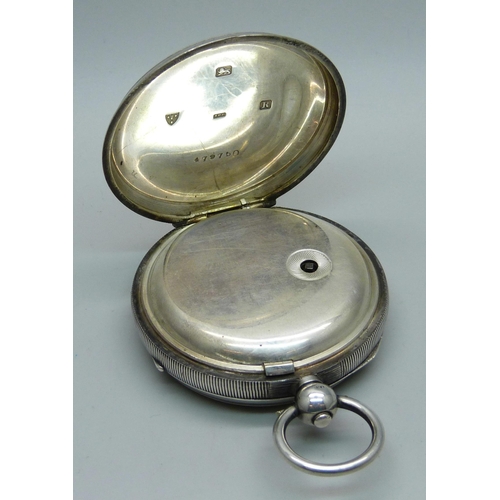 1110 - A heavy cased silver pocket watch, H L Brown & Son, Sheffield, Chester 1900, lacking minute hand and... 