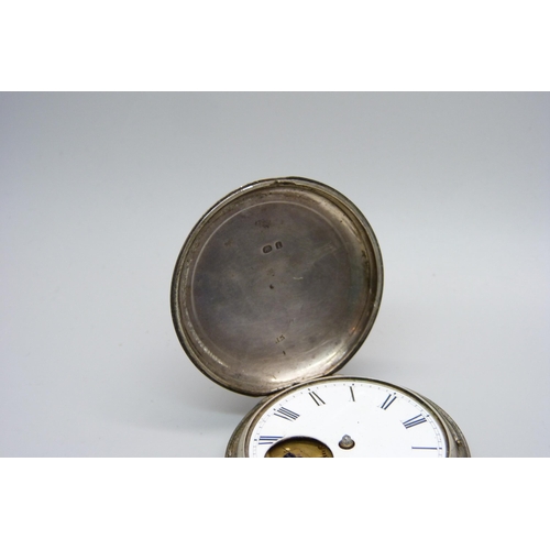 1111 - A silver full hunter pocket watch, London 1866, lacking second dial, hands and glass