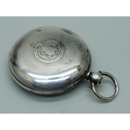 1111 - A silver full hunter pocket watch, London 1866, lacking second dial, hands and glass