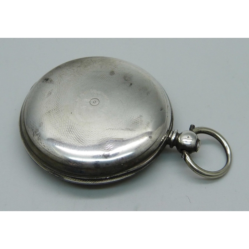 1111 - A silver full hunter pocket watch, London 1866, lacking second dial, hands and glass