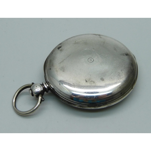 1111 - A silver full hunter pocket watch, London 1866, lacking second dial, hands and glass