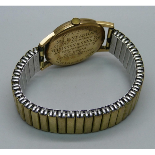 1112 - A 9ct gold cased Tudor Royal wristwatch with long service inscription to case back