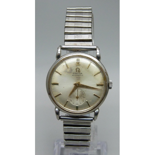 1120 - An Omega stainless steel wristwatch, possibly 1960, with subsidiary second hand (dial slightly stain... 