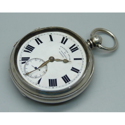 1121 - A large heavy silver cased English lever pocket watch (glass missing)