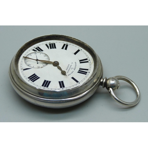 1121 - A large heavy silver cased English lever pocket watch (glass missing)