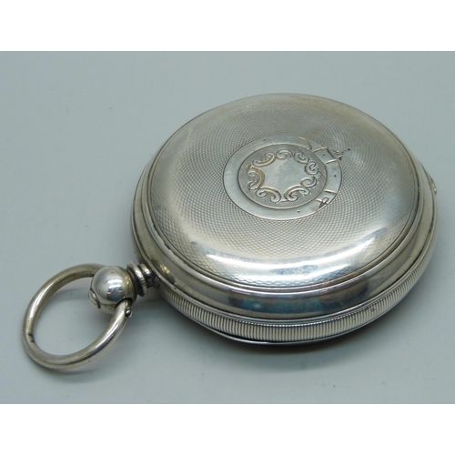 1121 - A large heavy silver cased English lever pocket watch (glass missing)