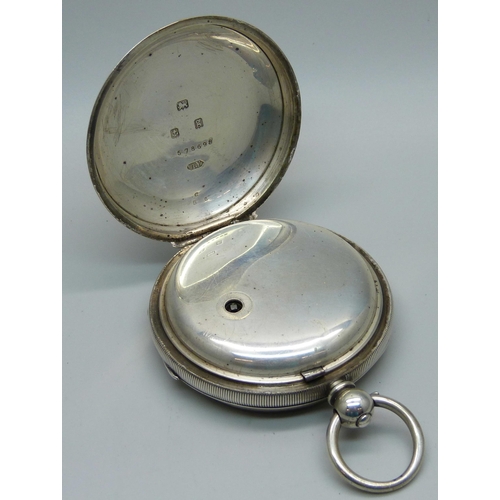 1121 - A large heavy silver cased English lever pocket watch (glass missing)