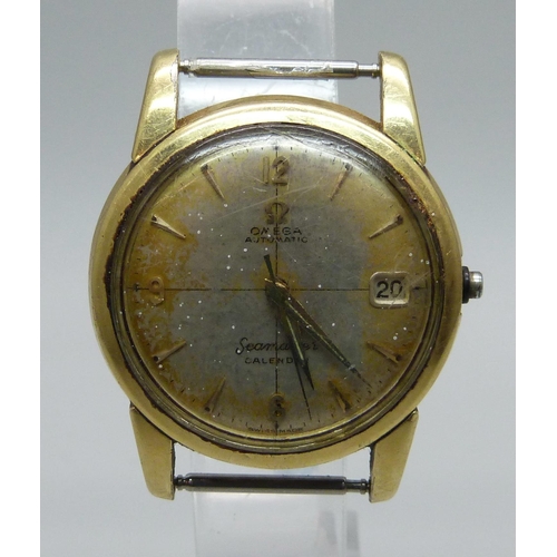 1122 - An Omega Seamaster automatic calendar wristwatch (lacking crown)