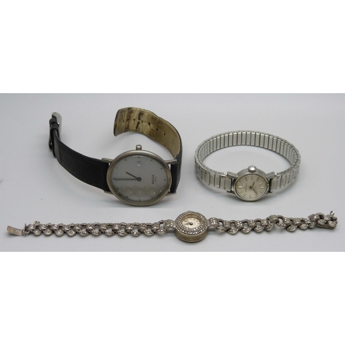 1123 - Three wristwatches comprising lady's Eterna-Matic, sterling silver, marcasite lady's watch and gentl... 