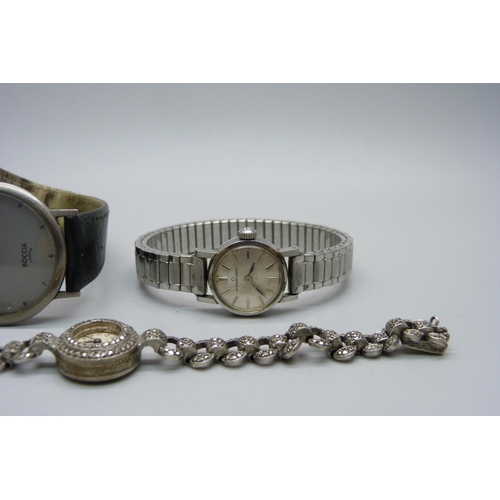 1123 - Three wristwatches comprising lady's Eterna-Matic, sterling silver, marcasite lady's watch and gentl... 