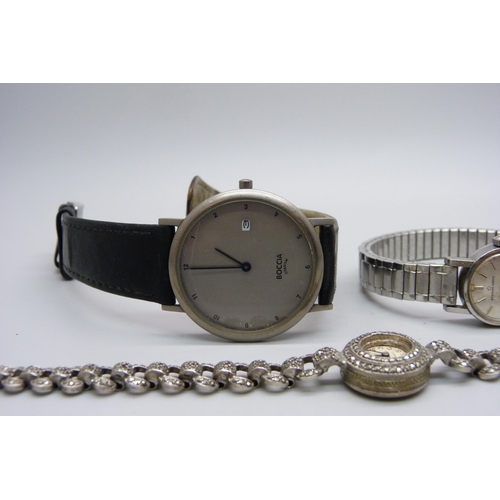 1123 - Three wristwatches comprising lady's Eterna-Matic, sterling silver, marcasite lady's watch and gentl... 