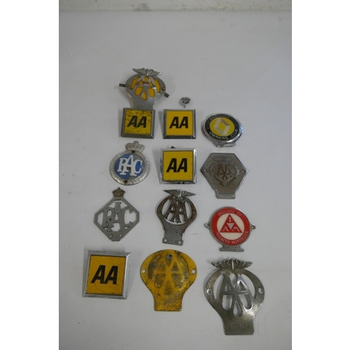 2122 - A collection of 13 assorted vintage car badges including The Institute of Advanced Motorists, RAC, A... 