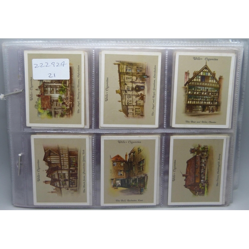 837 - CIGARETTE CARDS, six complete large Wills sets, including Old Inns 1st, Authors, Roses, etc., 225