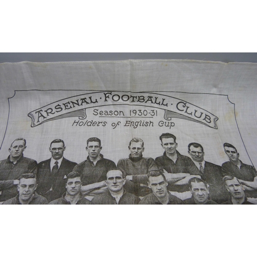 850 - Football, a silk handkerchief, Arsenal FC 1930-31 team