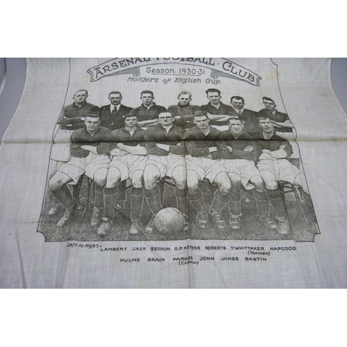 850 - Football, a silk handkerchief, Arsenal FC 1930-31 team