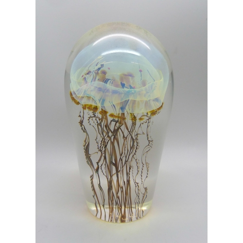 851 - A Richard Satava glass jellyfish dump paperweight, with certificate, 144mm