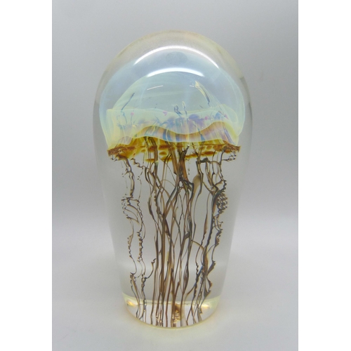 851 - A Richard Satava glass jellyfish dump paperweight, with certificate, 144mm