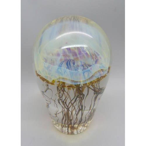 851 - A Richard Satava glass jellyfish dump paperweight, with certificate, 144mm