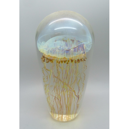 852 - A Richard Satava glass jellyfish dump paperweight, with certificate, 164mm