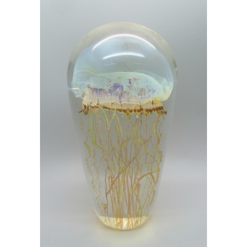 852 - A Richard Satava glass jellyfish dump paperweight, with certificate, 164mm