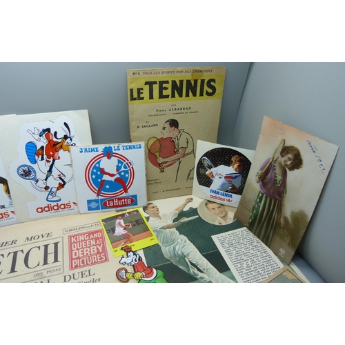 861 - Tennis ephemera; including 1933 Daily Sketch, Le Tennis de Albarran booklet (1930s), postcards and t... 