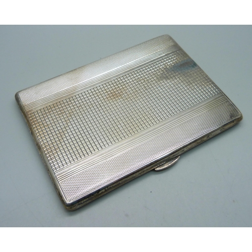 877 - A silver cigarette case, inner case bears inscription dated 1944, 176g, 8cm x 11cm