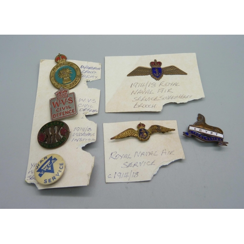 884 - War related badges, including Naval and War Service