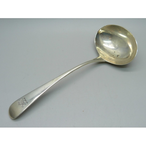 888 - A George III silver ladle, London 1799, 49g