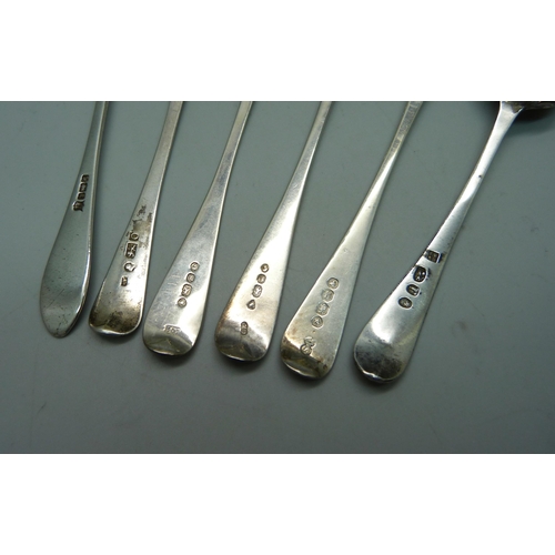 902 - Seven 19th Century silver spoons including Bateman and George Adams, 79g