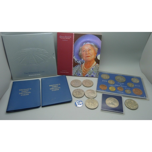 906 - A collection crowns including The Millennium Coin and other coins