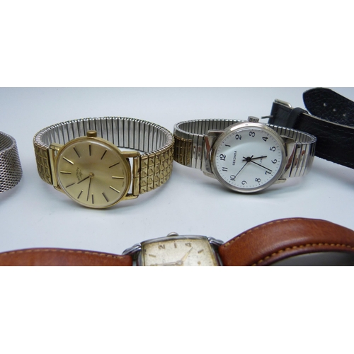 924 - Six watches, including Tissot, Art Deco Rotary and a silver fob watch lacking crown