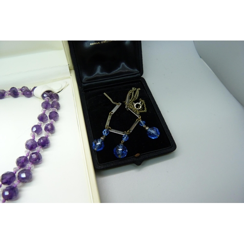 948 - A vintage silver mounted amethyst necklace and two other vintage necklaces