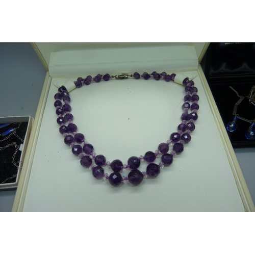 948 - A vintage silver mounted amethyst necklace and two other vintage necklaces