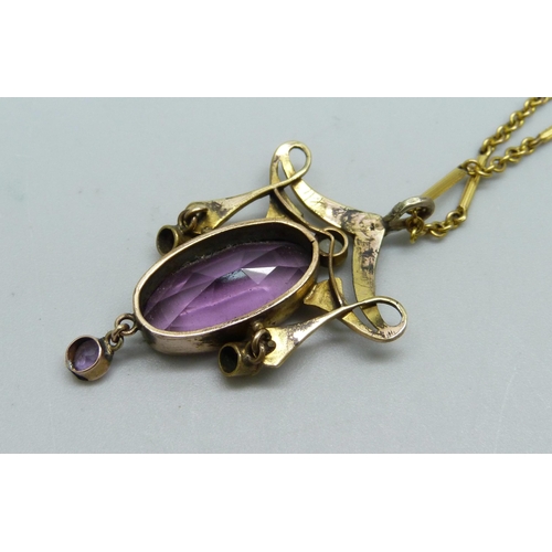 950 - A Victorian amethyst and pearl pendant on a chain