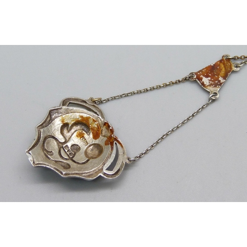 951 - A Charles Horner silver and enamel pendant, Chester 1911, a/f