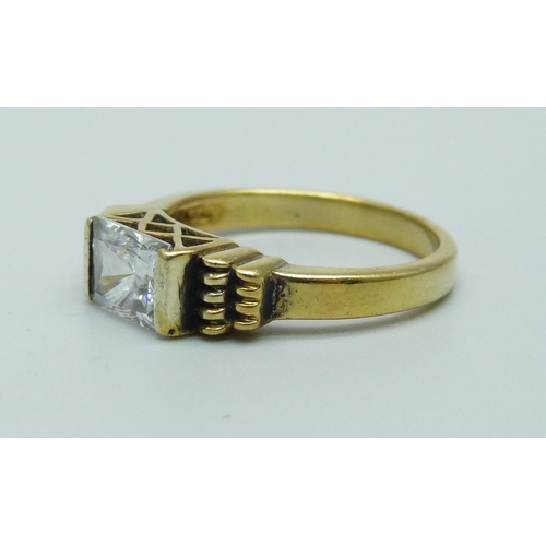 964 - A silver gilt and simulated diamond ring, R