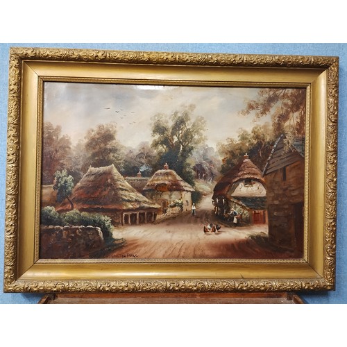 310 - English school 'Cockington Forge', oil on board, indistinctly signed, framed