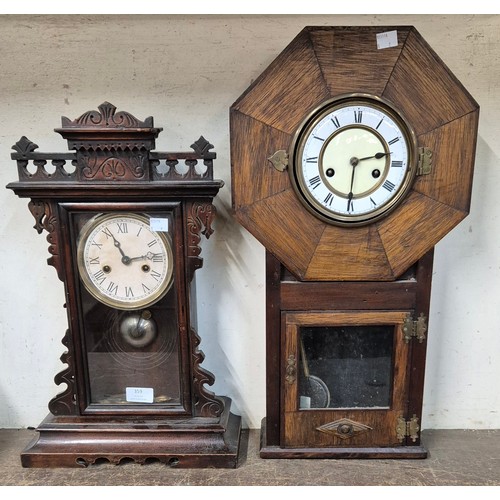 359 - An early 20th Century American beech shelf clock and a wall clock