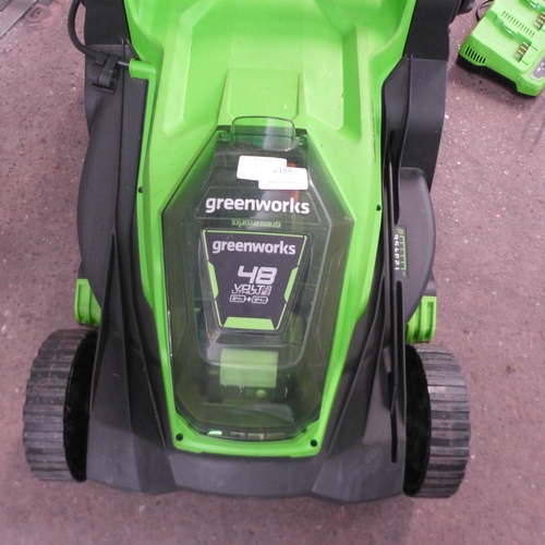 2188 - A Greenworks G24XZLM41, 48V electric cordless lawn mower with 2 x 24V lithium batteries, battery cha... 