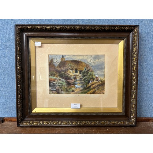 323 - L.M. Birside, village scene, watercolour, framed