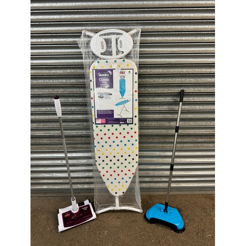 2425 - A Minky classic T-Leg 110 x 35cm ironing board, a Bissell supreme sweep turbo and one other sweeper