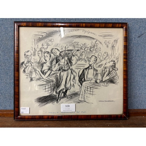 328 - Norman Mansbridge (1911-1993) 'I Wouldn't Recommend the Fish', pen and ink, framed